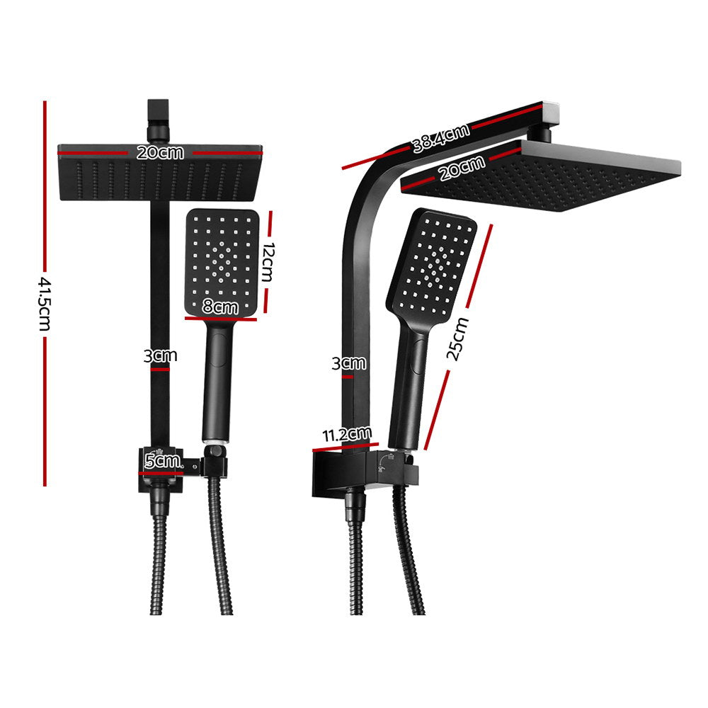 NNEDSZ 8 Rain Shower Head Set Square Handheld High Pressure Wall Black-1